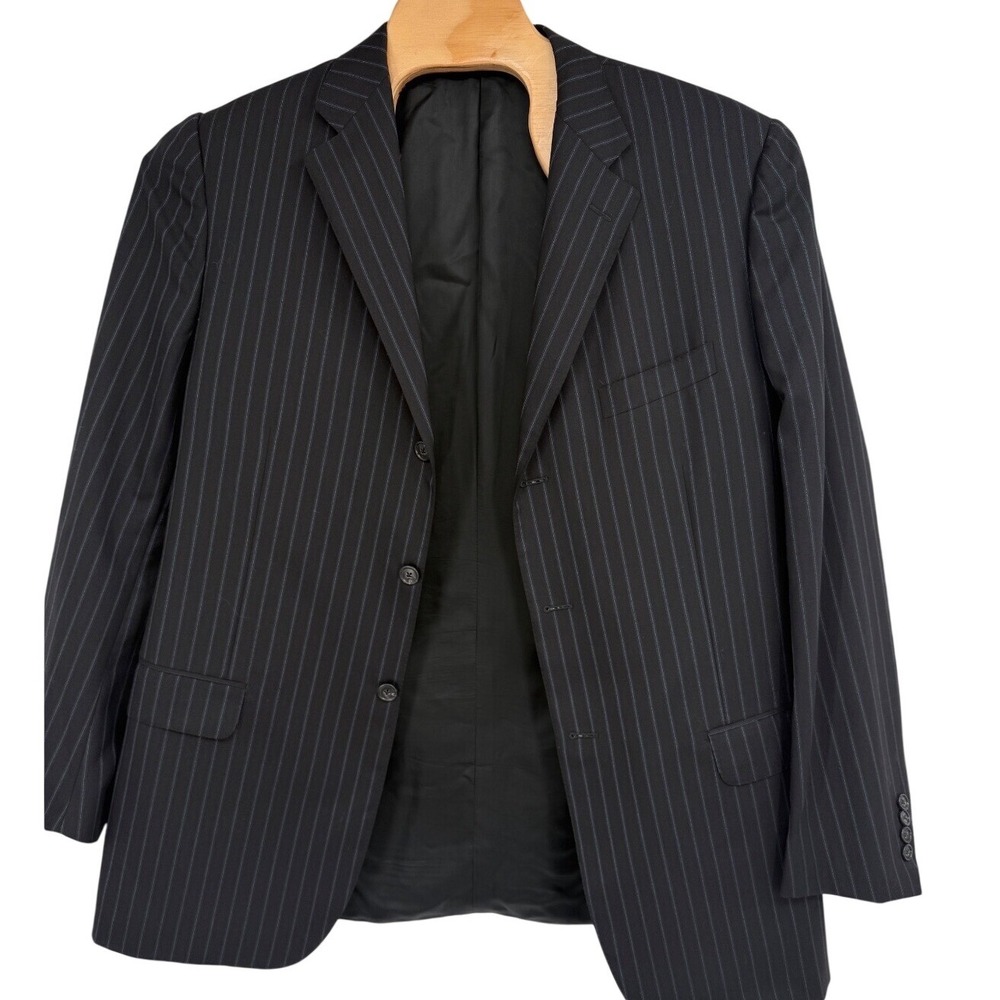 Corneliani Double Breasted Wool  Sports‎ Coat Italy Black Blue Stripes  Mens 56L